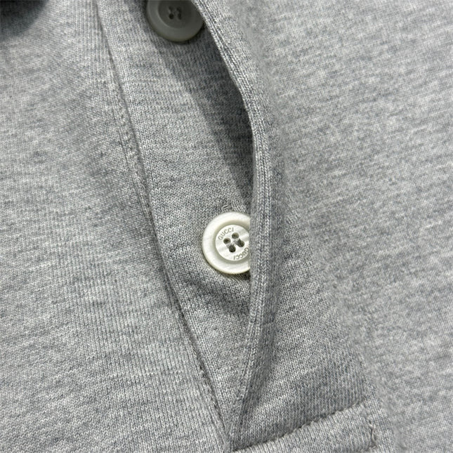 Gucci Embroidered GG Snake Long Sleeve Polo Sweater – Grey