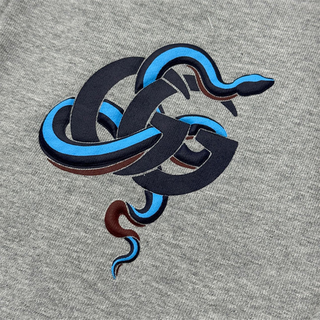 Gucci Embroidered GG Snake Long Sleeve Polo Sweater – Grey