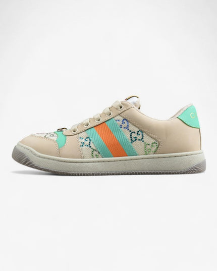 Gucci Embroidered GG Sneaker with Orange-Green Web Stripe