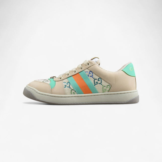 Gucci Embroidered GG Sneaker with Orange-Green Web Stripe
