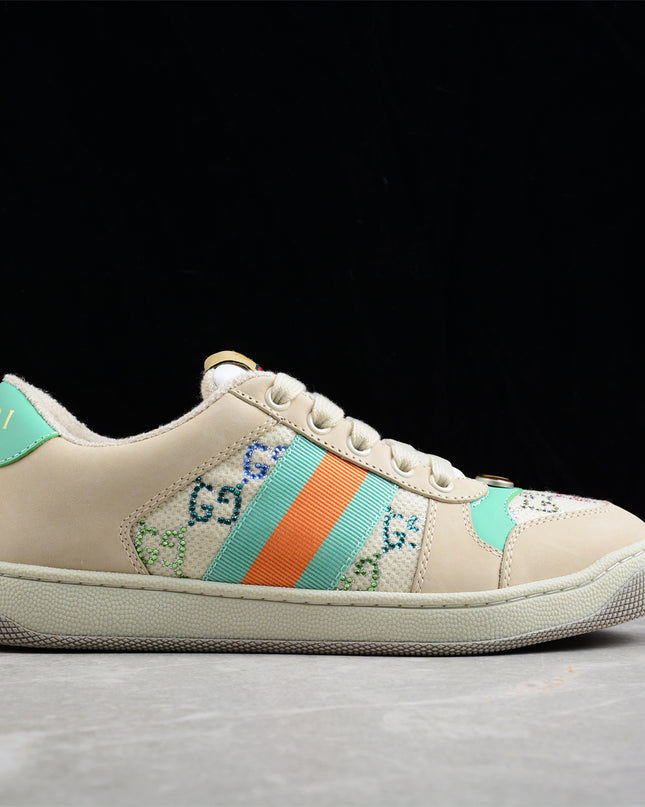 Gucci Embroidered GG Sneaker with Orange-Green Web Stripe