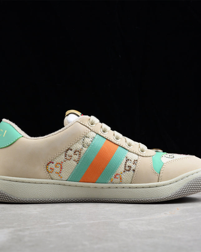 Gucci Embroidered GG Sneaker with Orange-Green Web Stripe