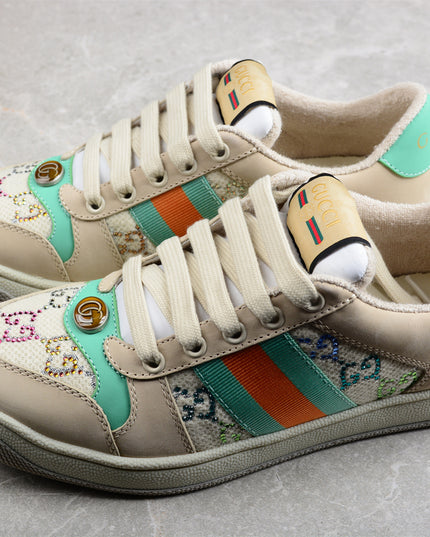 Gucci Embroidered GG Sneaker with Orange-Green Web Stripe