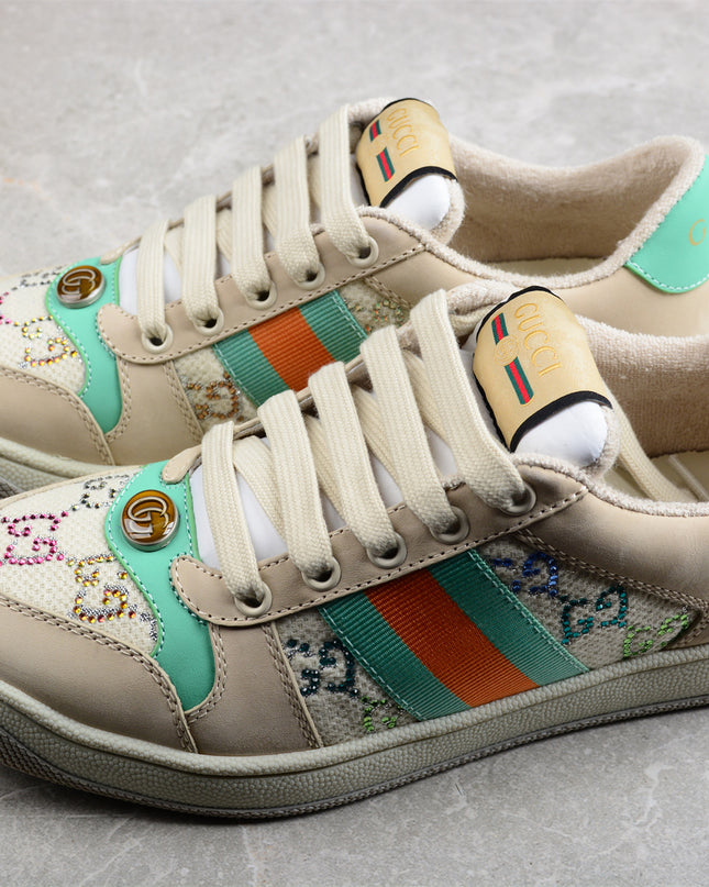 Gucci Embroidered GG Sneaker with Orange-Green Web Stripe