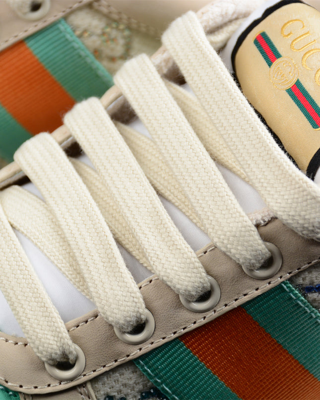 Gucci Embroidered GG Sneaker with Orange-Green Web Stripe