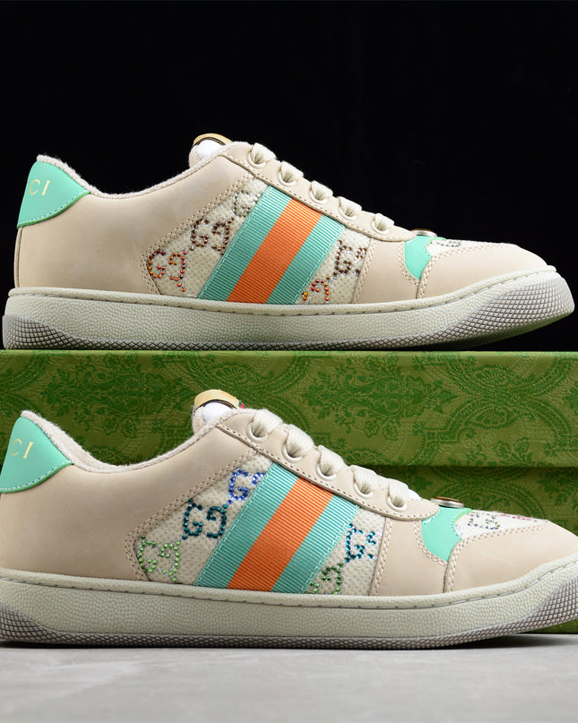Gucci Embroidered GG Sneaker with Orange-Green Web Stripe