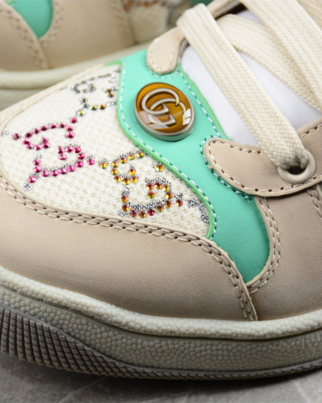 Gucci Embroidered GG Sneaker with Orange-Green Web Stripe