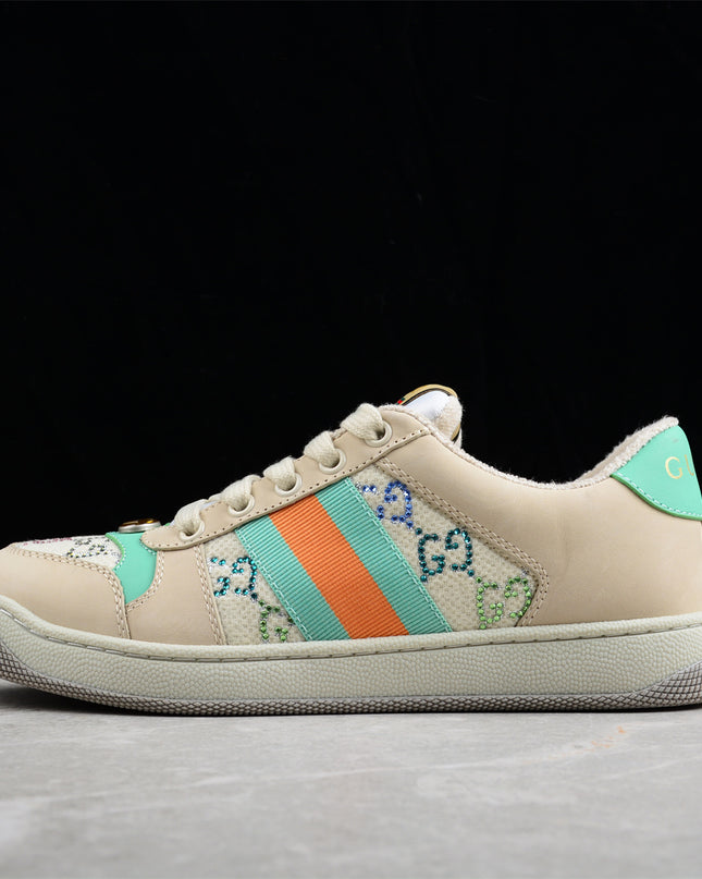 Gucci Embroidered GG Sneaker with Orange-Green Web Stripe