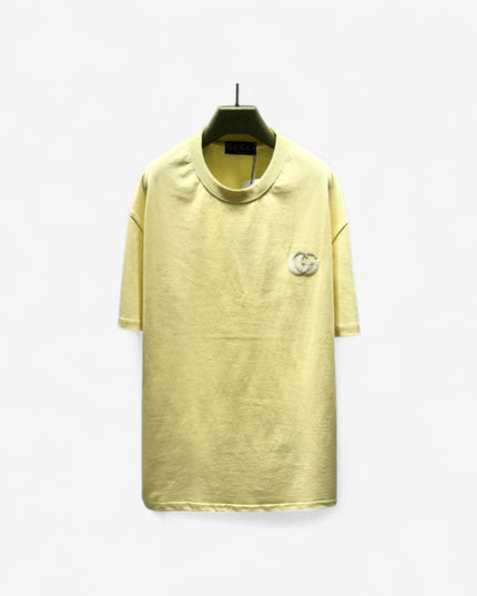 Gucci Embroidered Interlocking GG Cotton‑Jersey T‑Shirt in Pastel Yellow