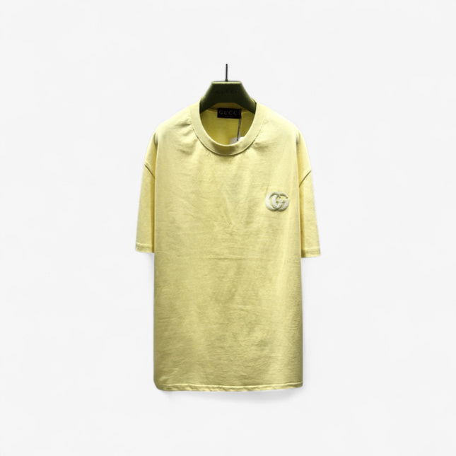 Gucci Embroidered Interlocking GG Cotton‑Jersey T‑Shirt in Pastel Yellow