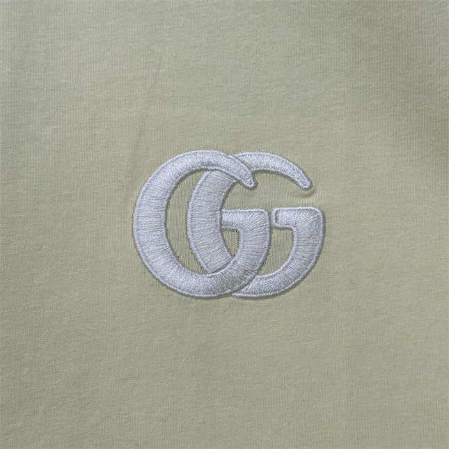 Gucci Embroidered Interlocking GG Cotton‑Jersey T‑Shirt in Pastel Yellow