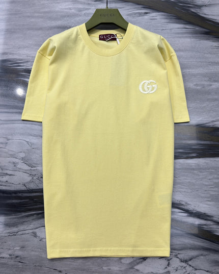 Gucci Embroidered Interlocking GG Cotton‑Jersey T‑Shirt in Pastel Yellow