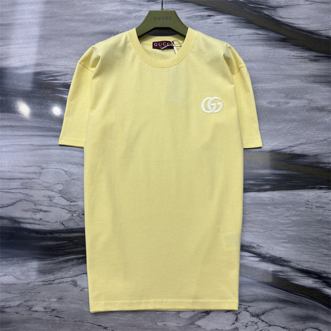 Gucci Embroidered Interlocking GG Cotton‑Jersey T‑Shirt in Pastel Yellow