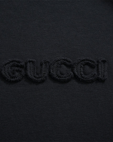 Gucci Embroidered Logo Cotton‑Jersey T‑Shirt in Black