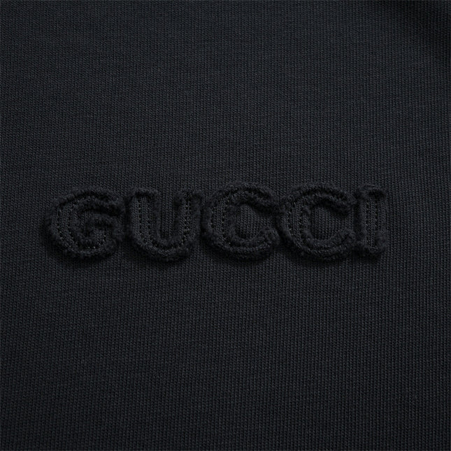 Gucci Embroidered Logo Cotton‑Jersey T‑Shirt in Black