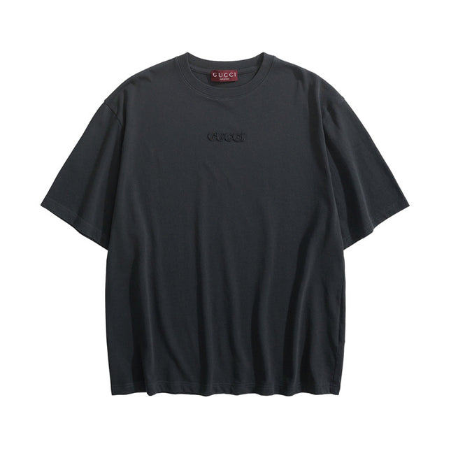 Gucci Embroidered Logo Cotton‑Jersey T‑Shirt in Black