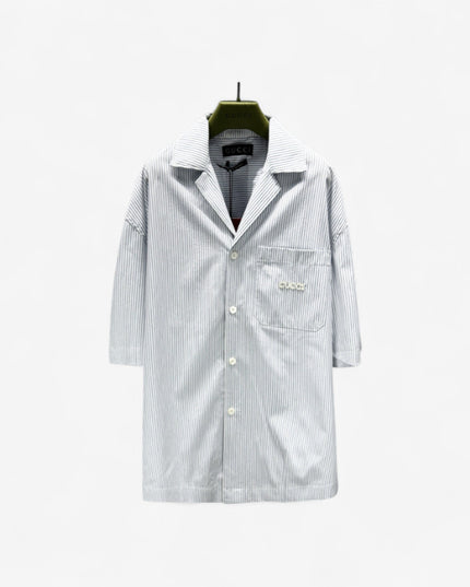 Gucci Embroidered Logo Striped Cotton Poplin Shirt