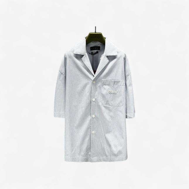Gucci Embroidered Logo Striped Cotton Poplin Shirt