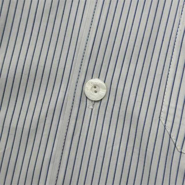 Gucci Embroidered Logo Striped Cotton Poplin Shirt