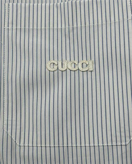 Gucci Embroidered Logo Striped Cotton Poplin Shirt
