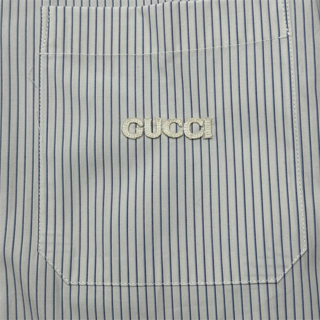 Gucci Embroidered Logo Striped Cotton Poplin Shirt