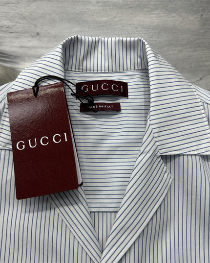 Gucci Embroidered Logo Striped Cotton Poplin Shirt
