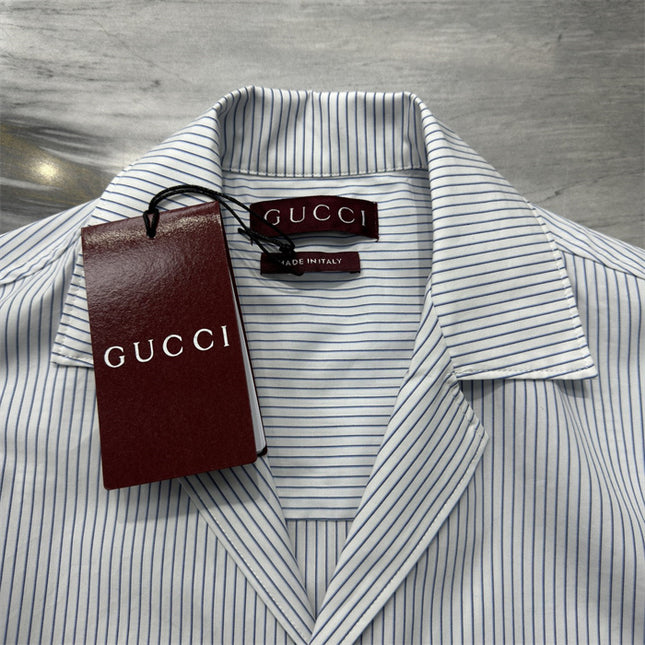 Gucci Embroidered Logo Striped Cotton Poplin Shirt