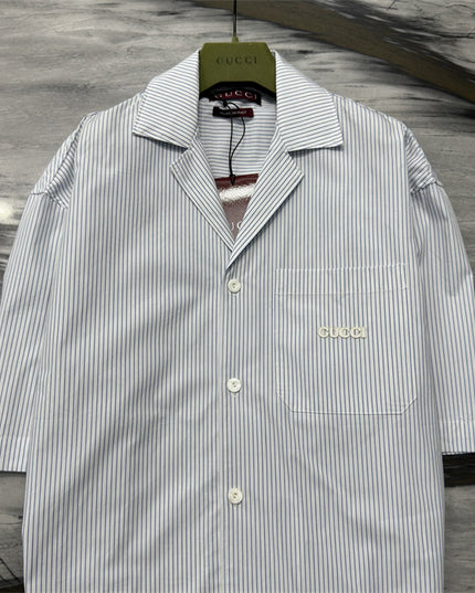 Gucci Embroidered Logo Striped Cotton Poplin Shirt