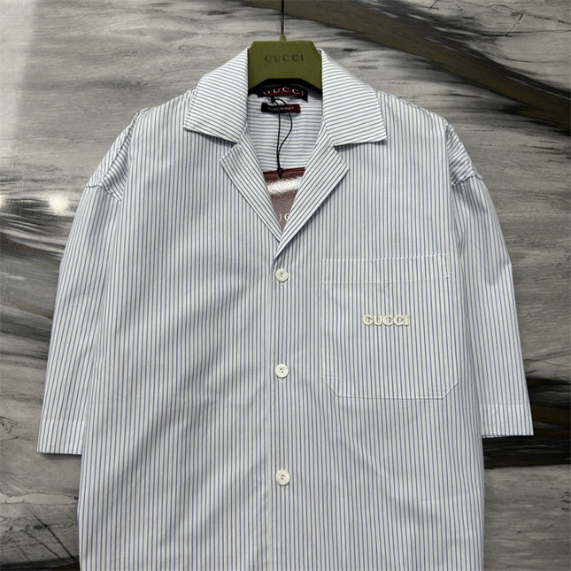 Gucci Embroidered Logo Striped Cotton Poplin Shirt