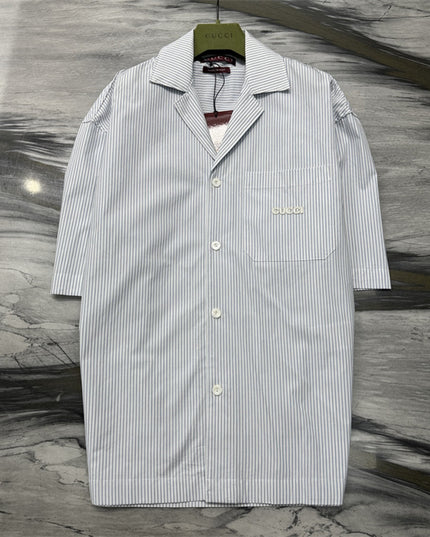 Gucci Embroidered Logo Striped Cotton Poplin Shirt