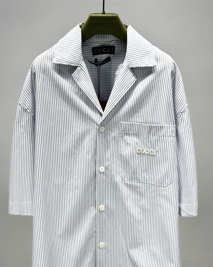 Gucci Embroidered Logo Striped Cotton Poplin Shirt
