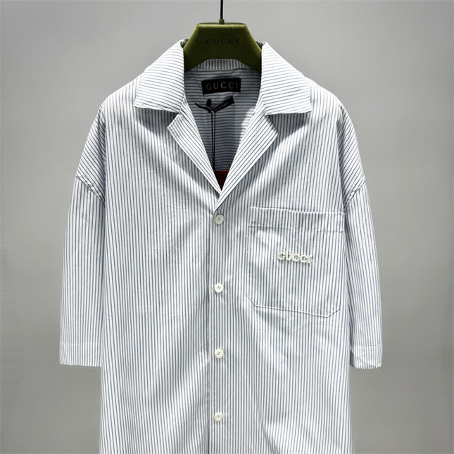 Gucci Embroidered Logo Striped Cotton Poplin Shirt