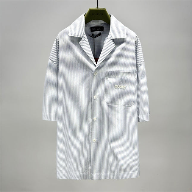 Gucci Embroidered Logo Striped Cotton Poplin Shirt