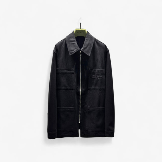 Gucci Embroidered Logo Utility Overshirt Jacket – Black