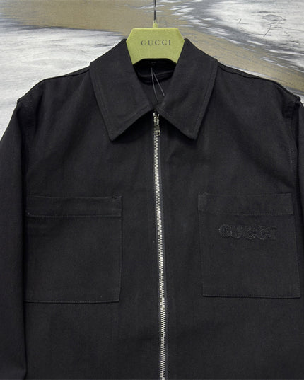 Gucci Embroidered Logo Utility Overshirt Jacket – Black