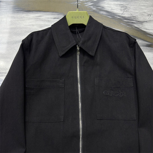 Gucci Embroidered Logo Utility Overshirt Jacket – Black