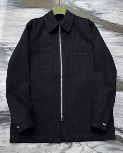 Gucci Embroidered Logo Utility Overshirt Jacket – Black