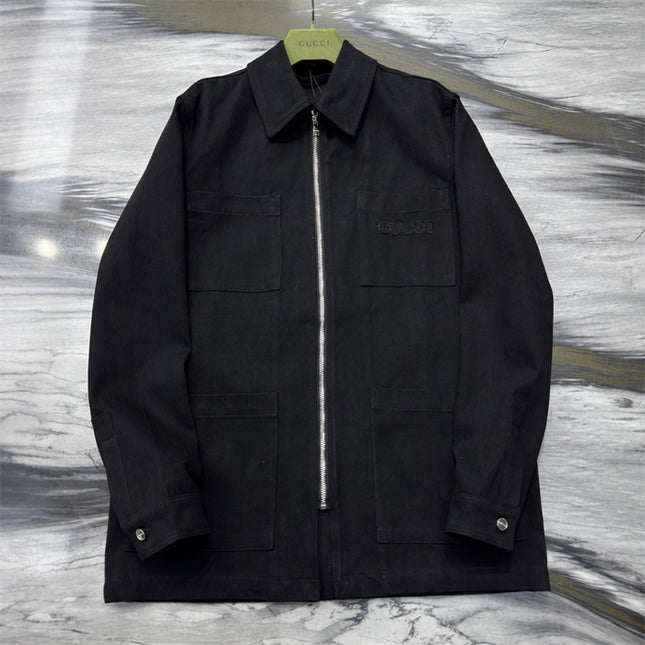 Gucci Embroidered Logo Utility Overshirt Jacket – Black