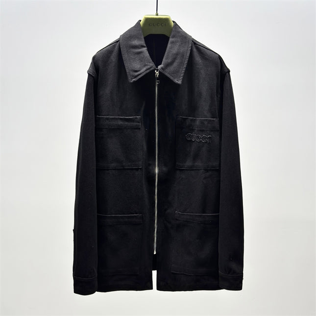 Gucci Embroidered Logo Utility Overshirt Jacket – Black