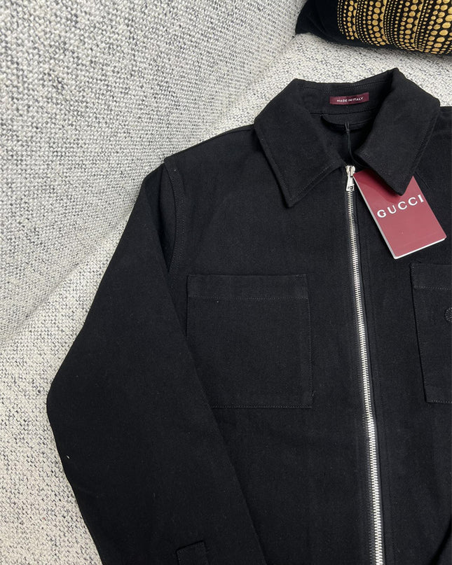 Gucci Embroidered Logo Utility Overshirt Jacket – Black