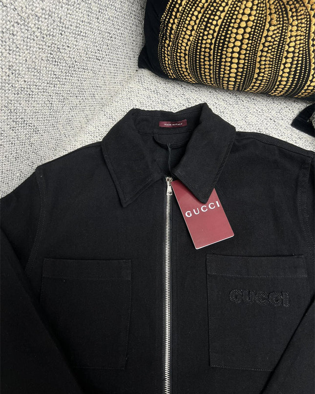 Gucci Embroidered Logo Utility Overshirt Jacket – Black
