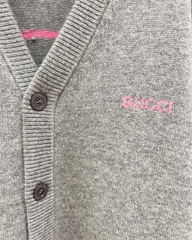 Gucci Embroidered Wool Cardigan – Grey/Pink