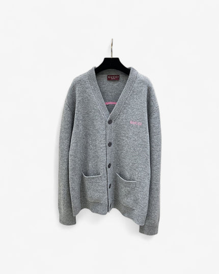 Gucci Embroidered Wool Cardigan – Grey/Pink