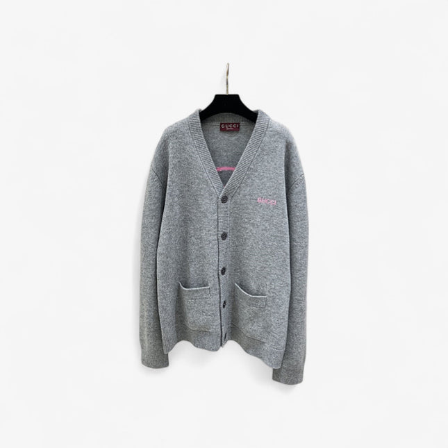 Gucci Embroidered Wool Cardigan – Grey/Pink