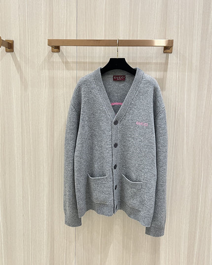 Gucci Embroidered Wool Cardigan – Grey/Pink
