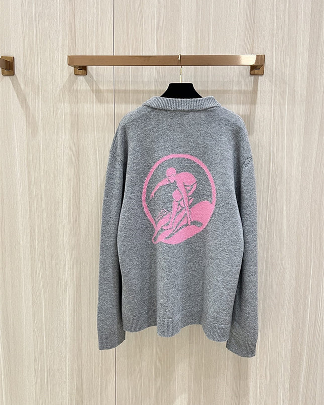 Gucci Embroidered Wool Cardigan – Grey/Pink