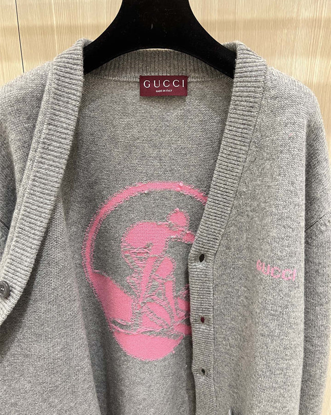Gucci Embroidered Wool Cardigan – Grey/Pink