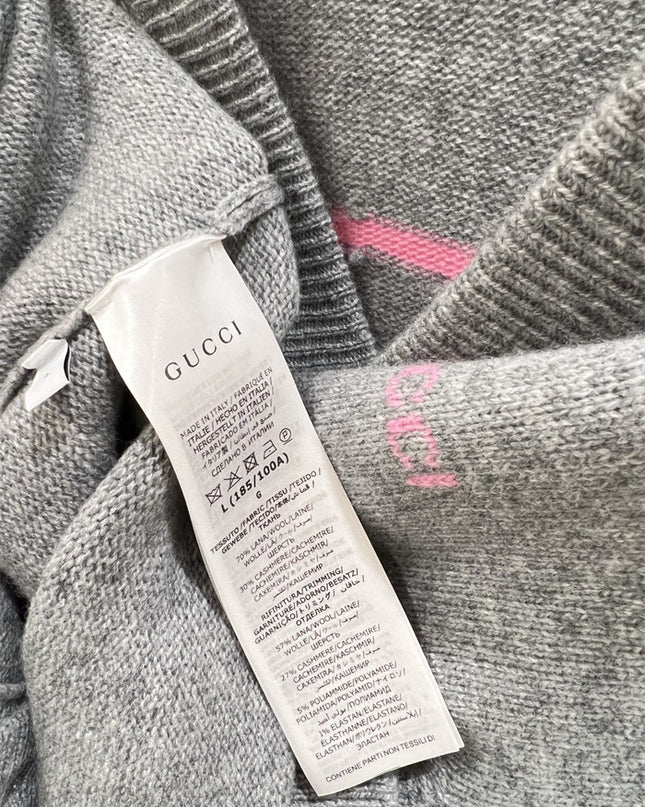Gucci Embroidered Wool Cardigan – Grey/Pink