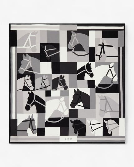Gucci Equestrian Motif Wool Shawl – Black & White