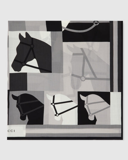 Gucci Equestrian Motif Wool Shawl – Black & White